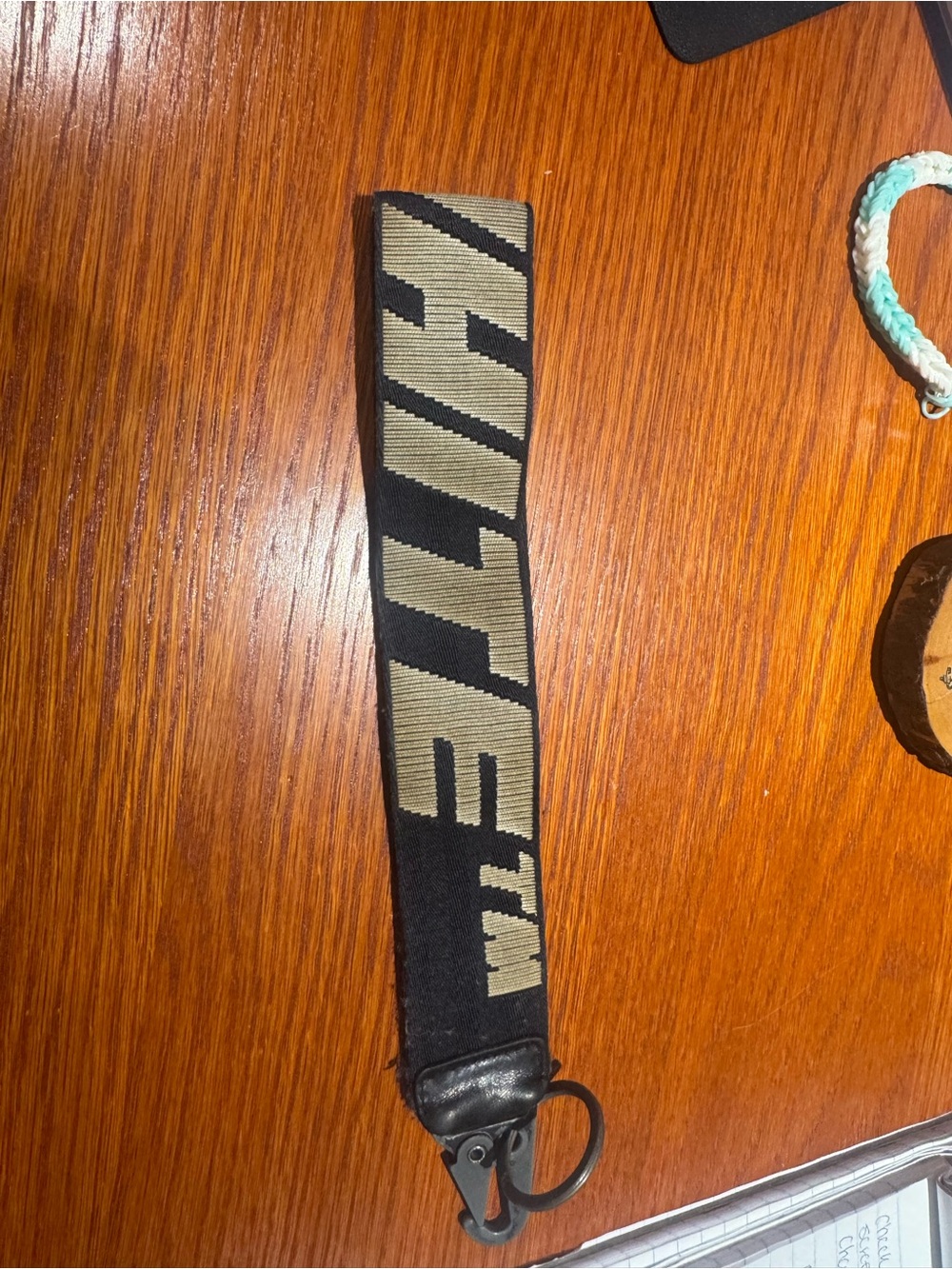 Off-White Industrial Logo Wristlet Keychain Black Beige Strap Key Ring - Picture 2 of 6
